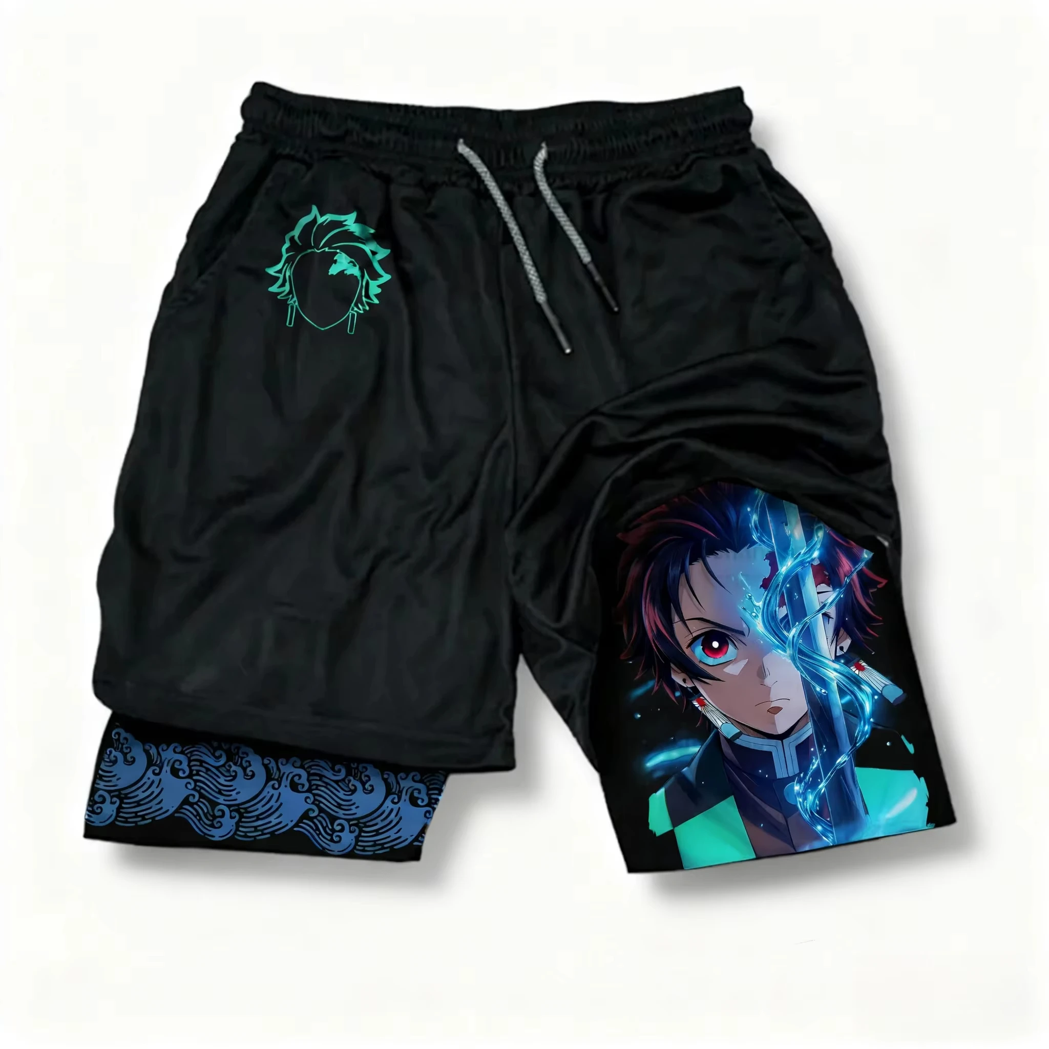 

Slayer Demon New Anime Print Double-layered Shorts American Summer Fitness Sports Loose Fashionable Shorts for Men and Women Ins