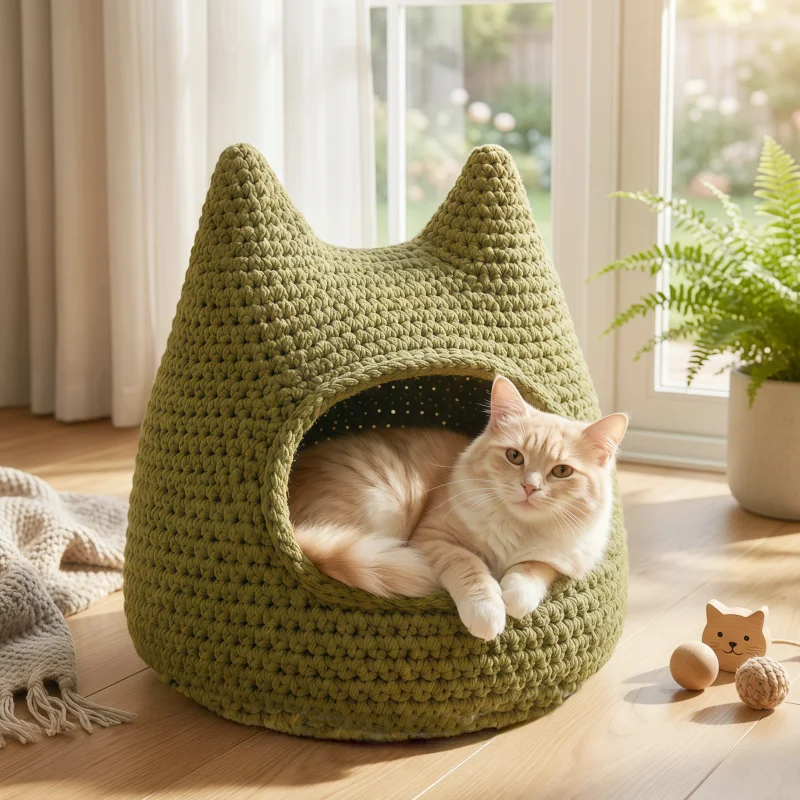Creative Crochet DIY Cat Bed Kit with Multi-Color Materials Beginner-Friendly Includes Hook Needle Exclusive Color Yarn Accessories Ideal Gift