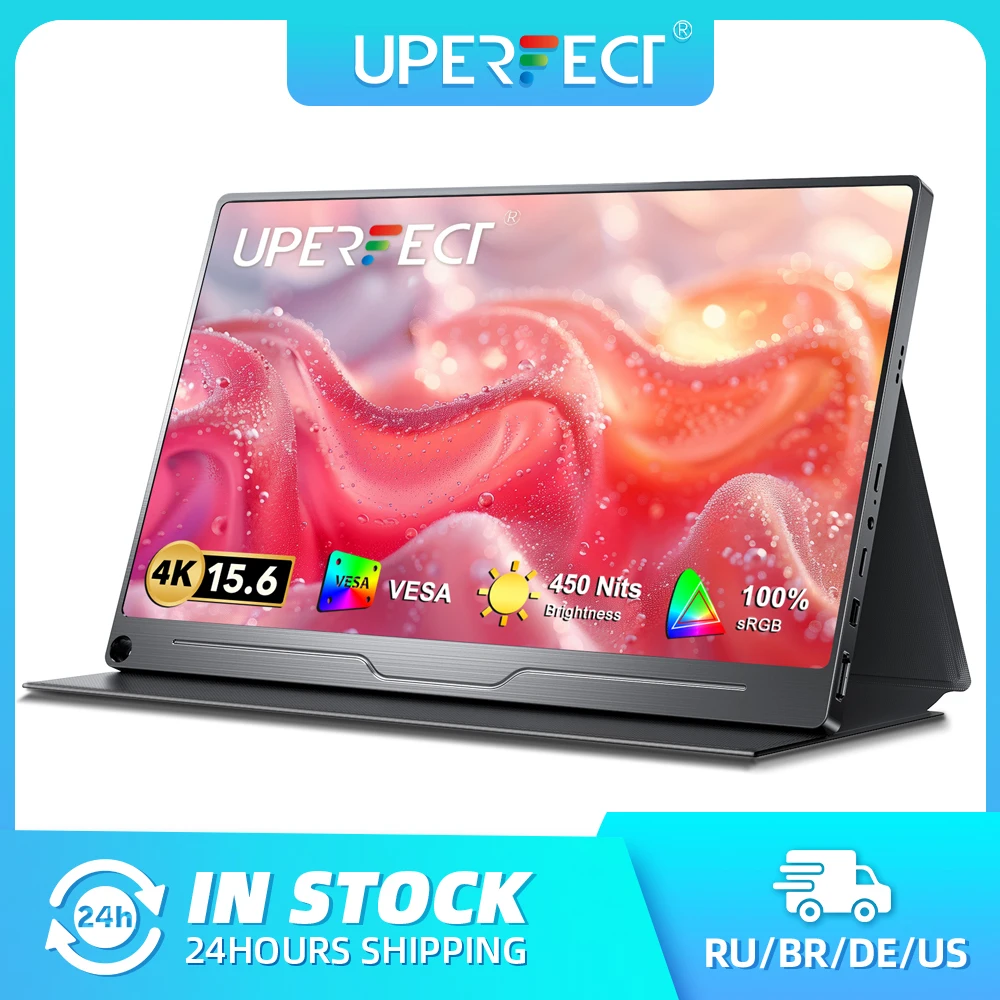 UPERFECT Truely 4K 컴퓨터 모니터 15.6인치 UHD FreeSync 450니트 HDR IPS 화면 눈 보호 게임 디스플레이 VESA 스피커 2개 Type-C Full HDMI 노트북 Mac 폰용 