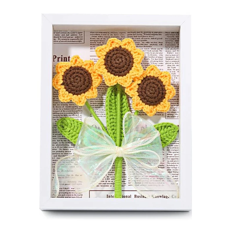 1Set Crochet Kits For Beginners With Step-By-Step Video Tutorials Sunflower Bouquet Photo Frame Kits Complete Crochet Kit