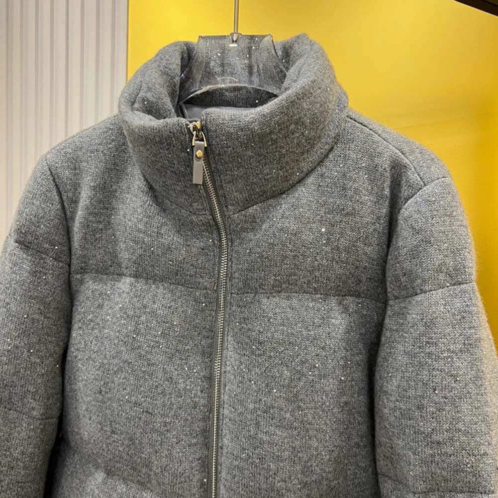 2025 invierno nueva chaqueta de plumas de ganso de alta calidad chaqueta de plumón tejida abrigo de mujer de estilo Retro