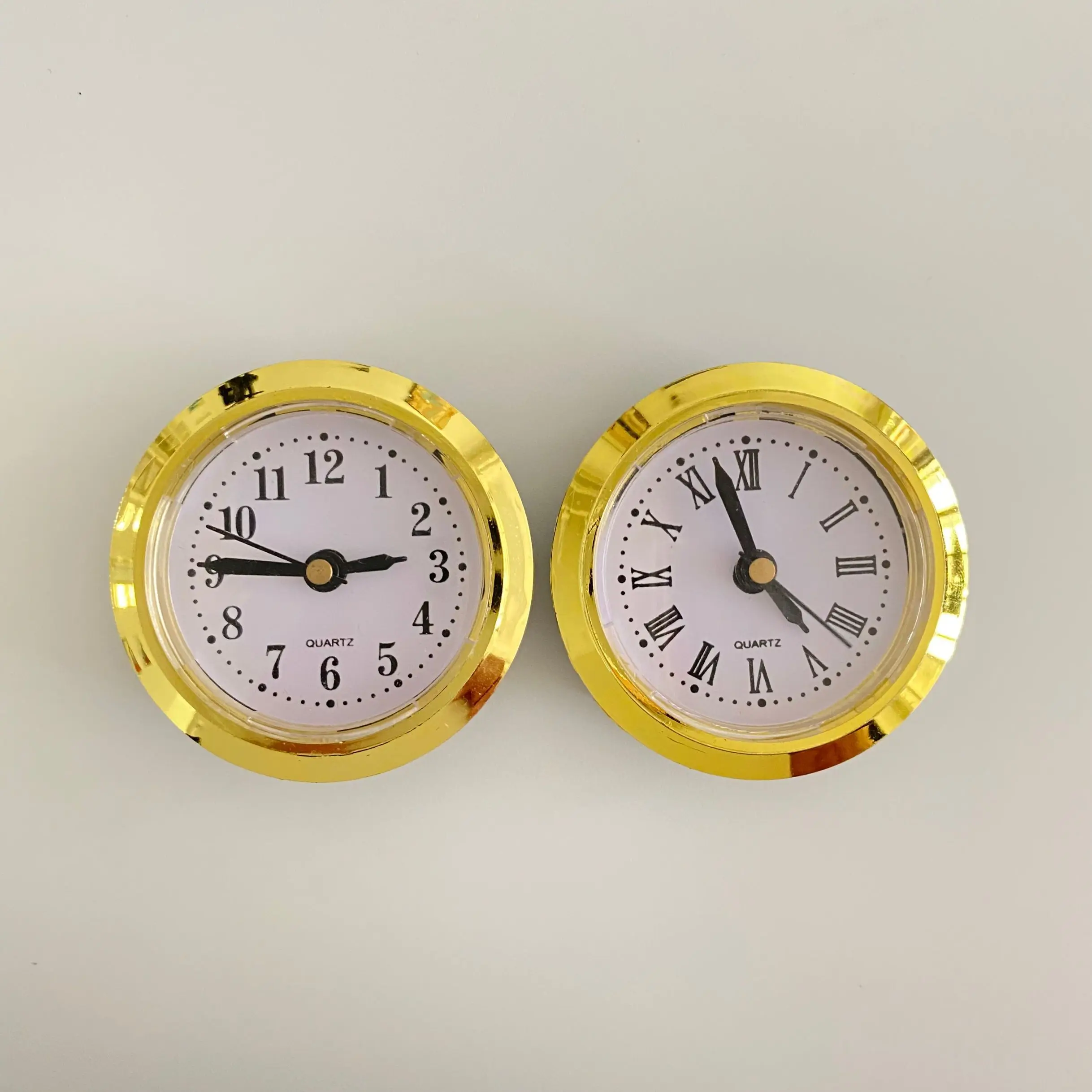 Round Insert Clock 50MM with Arabic and Roman Numerals Gold Rim Quartz Clock Movement Mechanism for Built - in