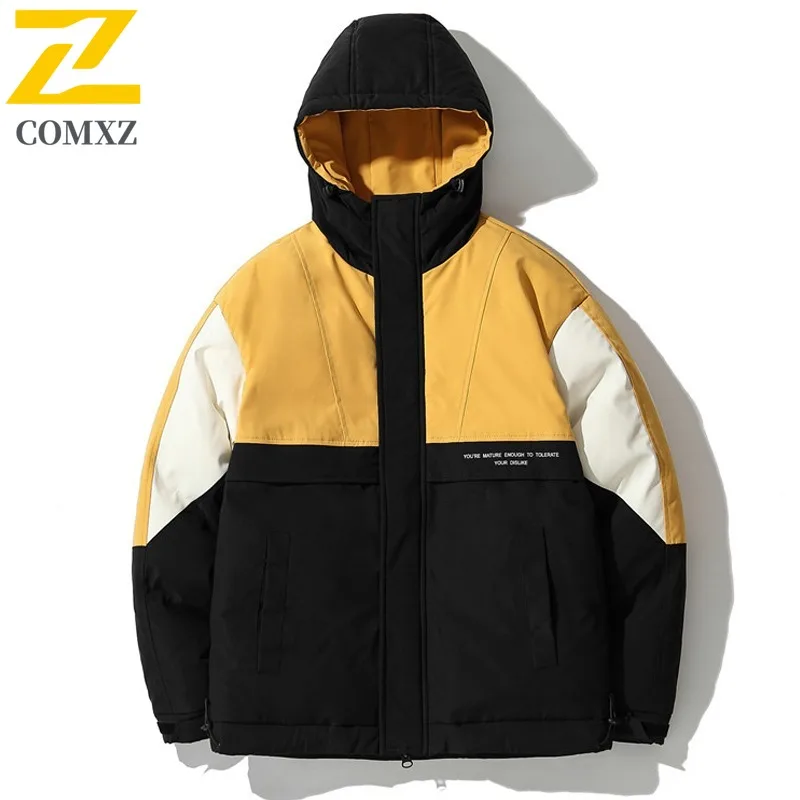 

COMXZ Men Down Jacket 2025 New Winter Trend Patchwork Hooded Coat Thickened Thermal waterproof windproof White Duck Down Parka