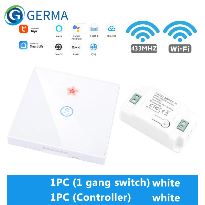 

GERMA Tuya Smart Life APP WiFi TOUCH Switch Light RF 433Mhz Wall DIY Relay Timer Module Google Home Alexa 110V 220V 10A