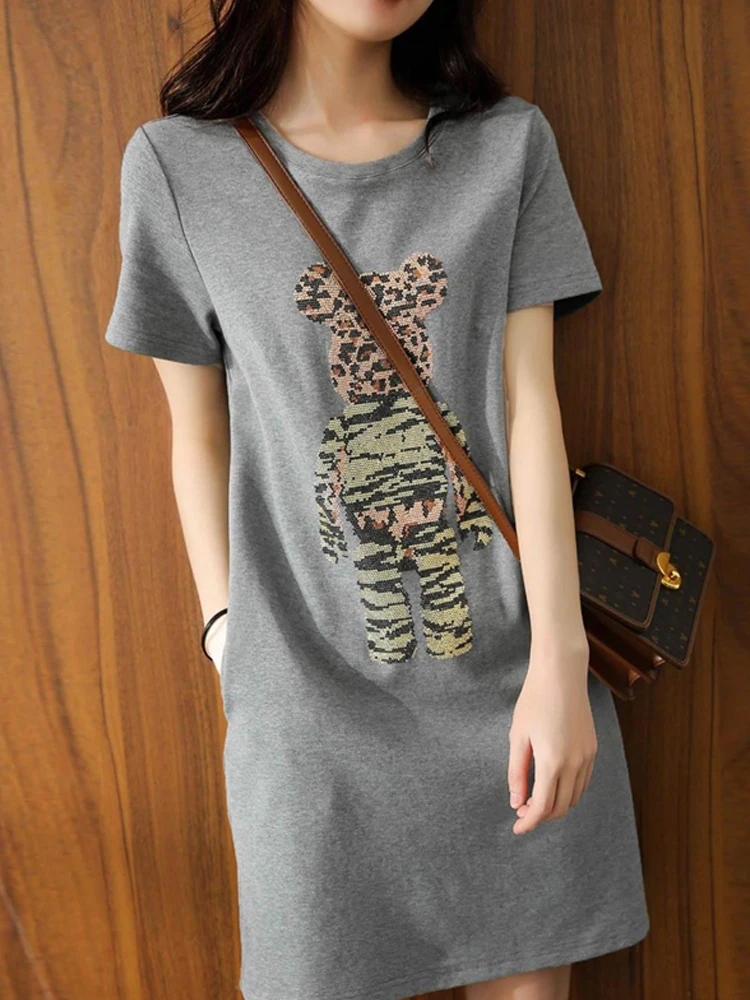 

Повседневное женское летнее платье-футболка премиум-класса, свободного кроя, стройнящее, модное, миди, спортивное, в корейском стиле, прямого силуэта