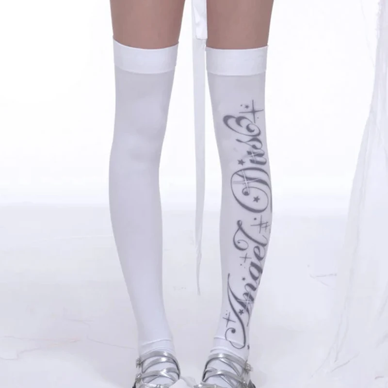 Gothic Chic Printed Stockings Harajuku Slim Fit Knee High Socks Y2K Style Cosplay Cute Fashionable Socks Kawaii 2000s Emo Girl