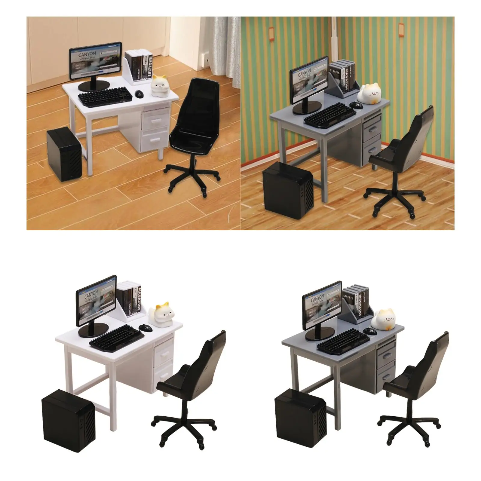 مجموعة كمبيوتر مصغرة مشهد الدعائم لوحة المفاتيح كمبيوتر مكتبي محاكاة الملحقات ديكور ديكورات منزل الدمية الحديثة