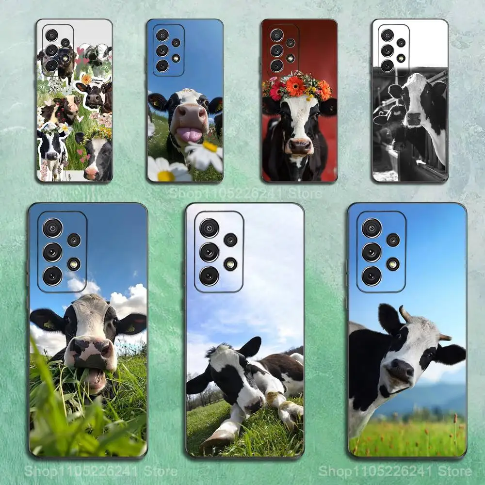 

Cute Black White Dairy Cows Phone For Samsung S25,S10,S20,S10,S21,S9,S24,S23,Ultra,FE,Plus,Lite,Soft Silicone Black Cover