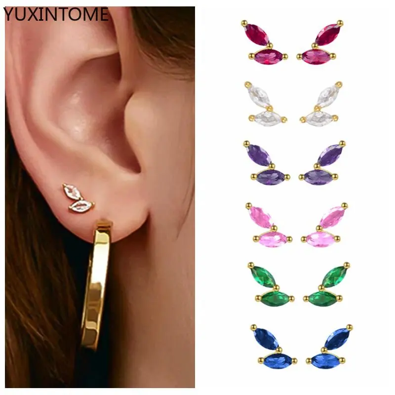 

925 Sterling Silver Ear Needle Irregular Prong studs Coloured Zircon Small Earrings for women Luxury Fashion Weddings Jewellery