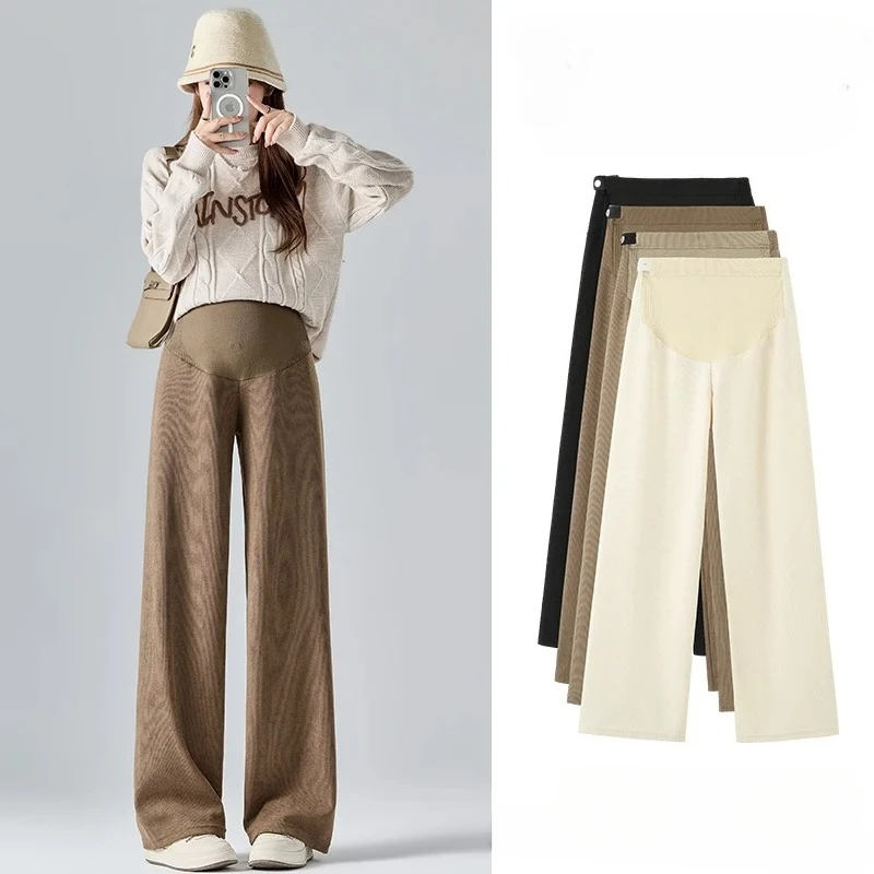 2025 الخريف الشتاء السراويل الأمومة واسعة الساق فضفاضة مستقيم مرونة الخصر البطن السراويل الطويلة للنساء الحوامل الشباب الحمل