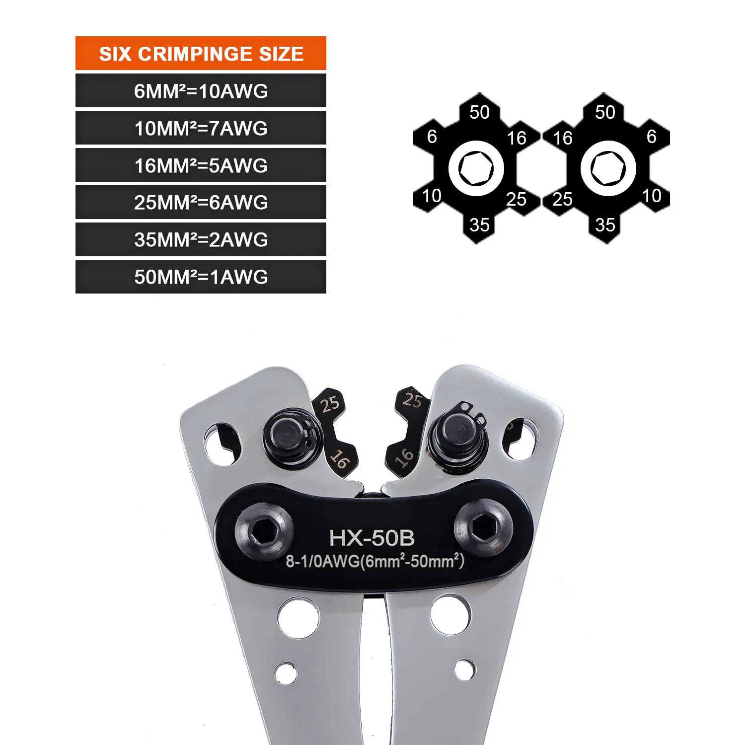 HX-50B Cable Lug Battery Terminal Crimping Pliers Hand Electrician Tools for Crimping Wire Cables from 6-50 mm²