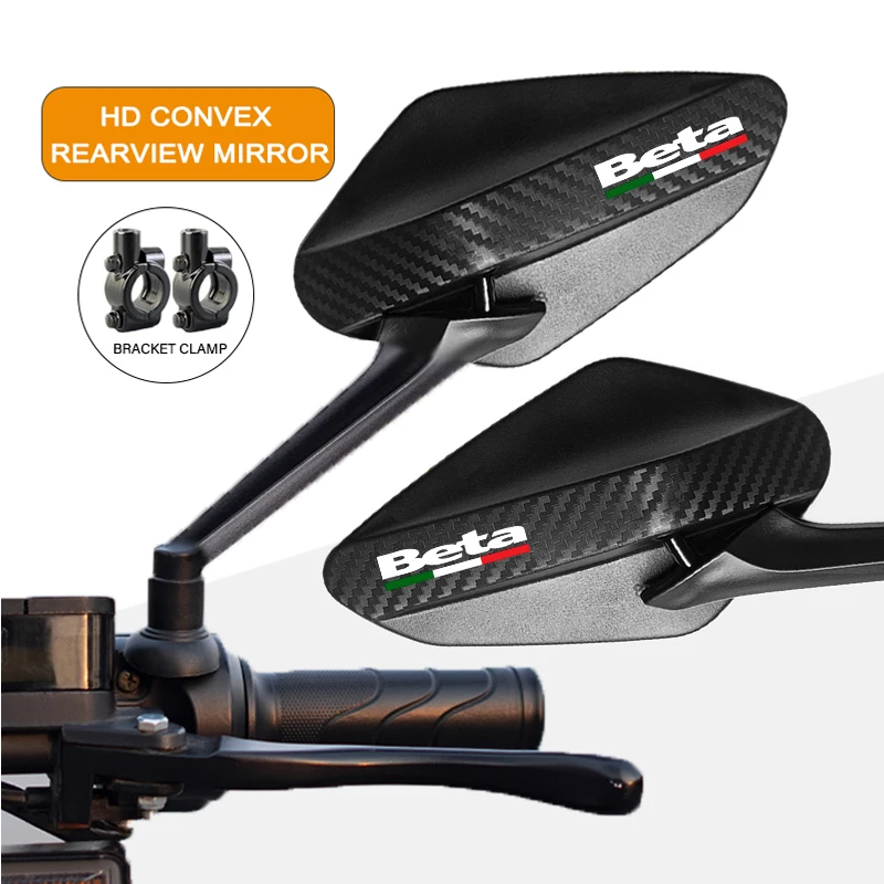 Espejo retrovisor de fibra de carbono, espejos convexos ajustables para motocicleta de 8mm para Beta Evo 250 Junior Senior RR 125 480 2T SM 4T Enduro
