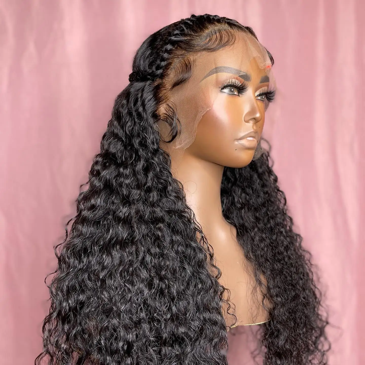 Natural Black Glueless 180Density 26Inch Long Soft Kinky Curly Lace Front Wig For Black Women With Baby Hair Preplucked Daily