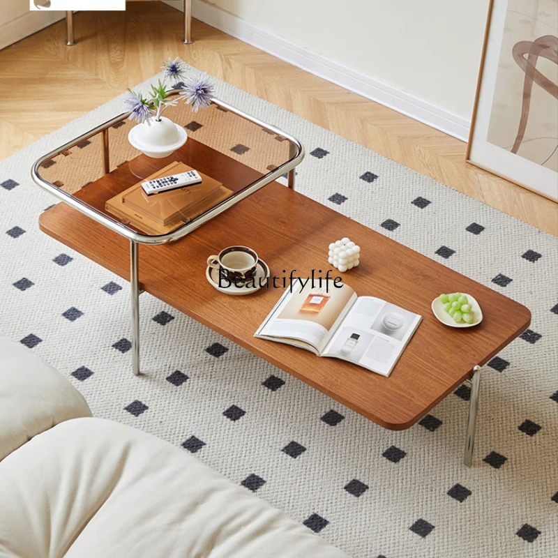 

Modern Minimalist Solid Wood Coffee Table French Entry Lux Glass Minimalist Household Small Apartment Tea Table