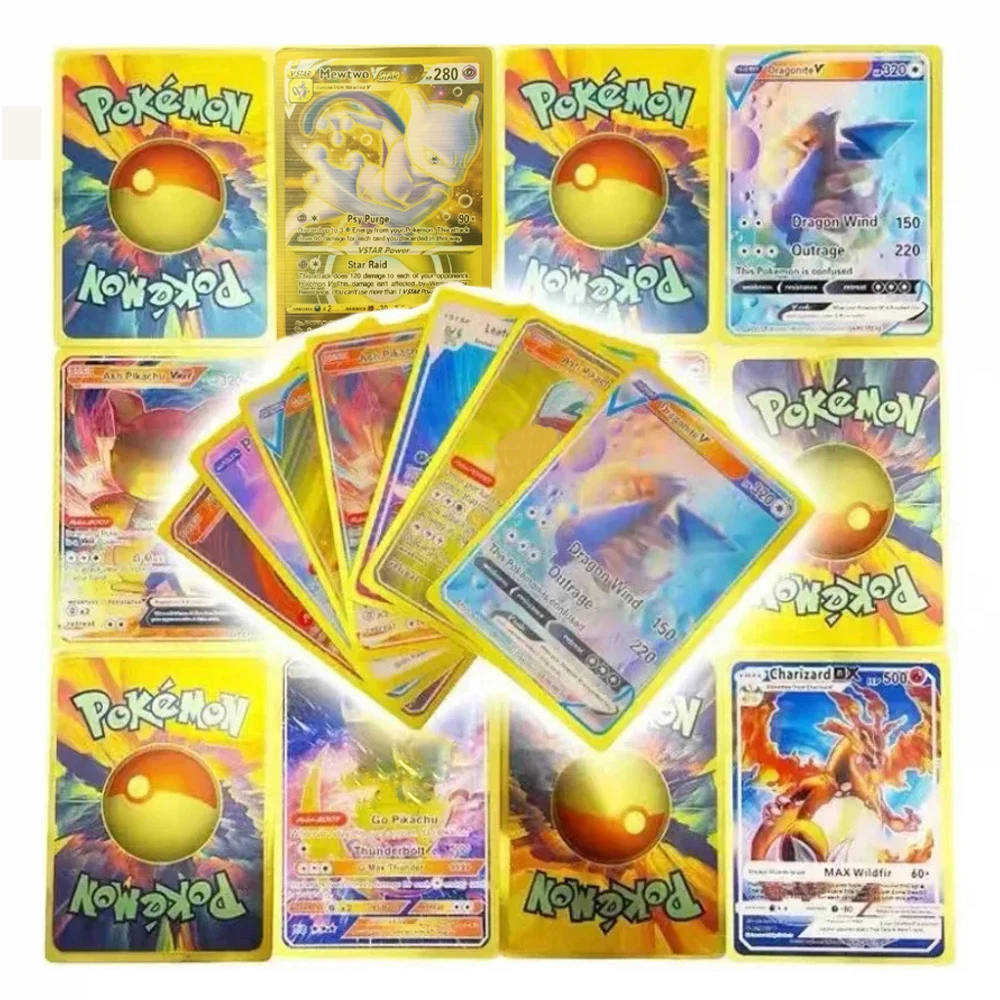 27-55Pcs Pokemon 3D Cards Colorful Shining English Gold Silver Black Vmax Gx Charizard Pikachu Collection Kids Card Toys Gifts