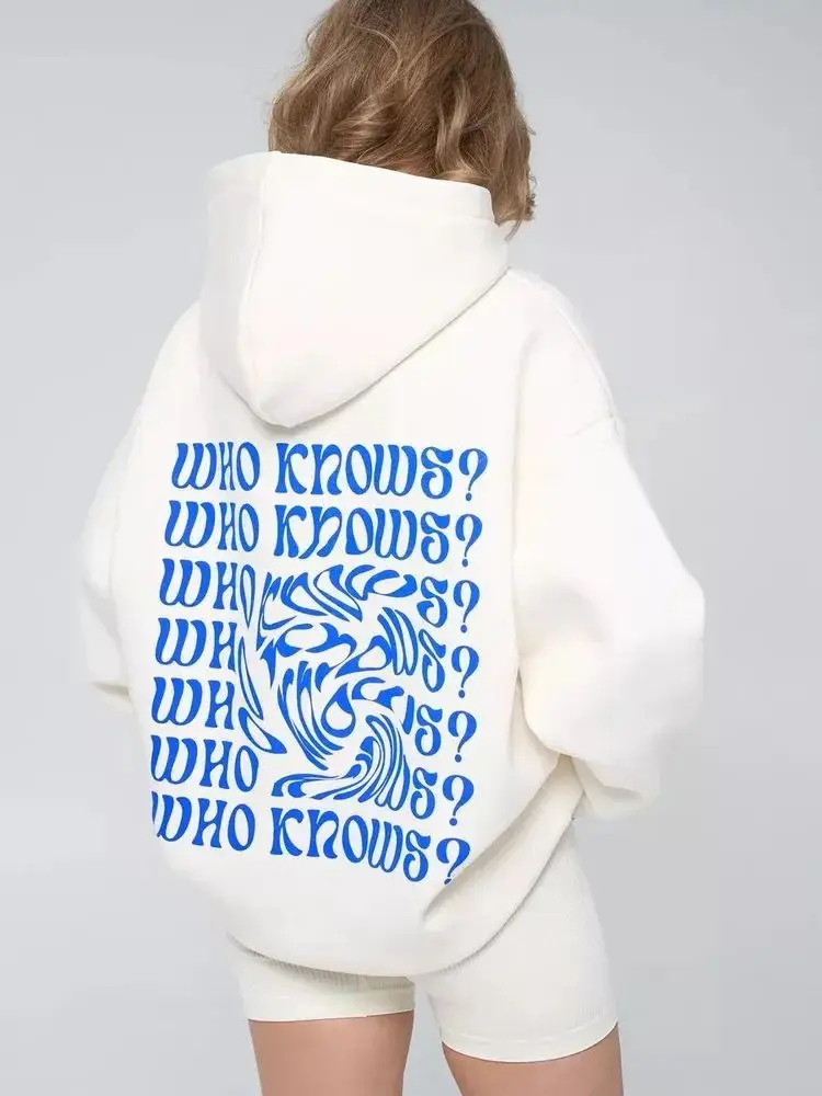 Zabawne Litery Nadrukowane Jesień Zima Bluza z Kapturem Amerykańska Biała Luźna Codzienna Nowa Leniwa Modna Wszechstronna