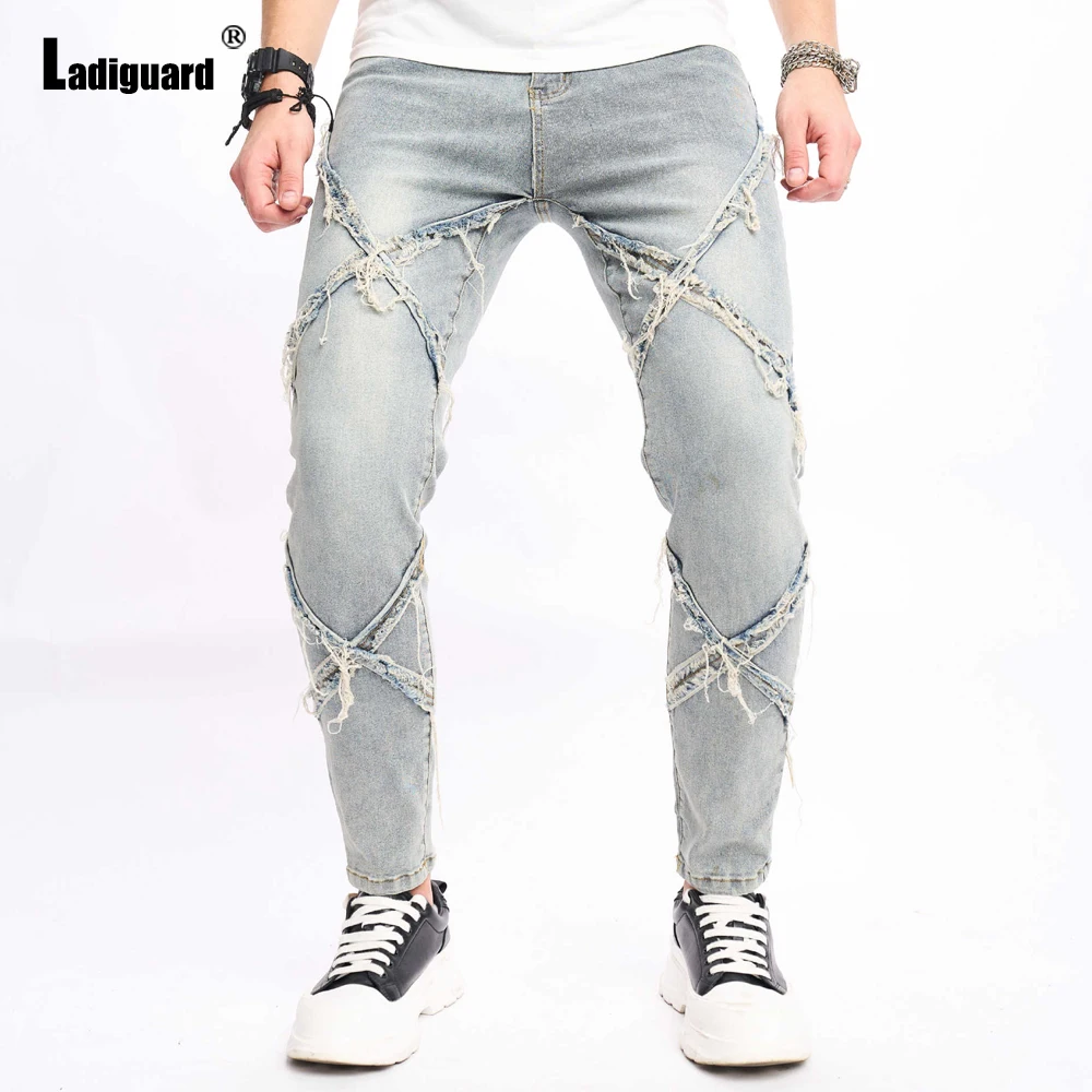 

Sexy Ripped Jeans Denim Pants Men Casual Street Tassel Pantalon 2024 European and American style Fashion Demin Pencil Trousers