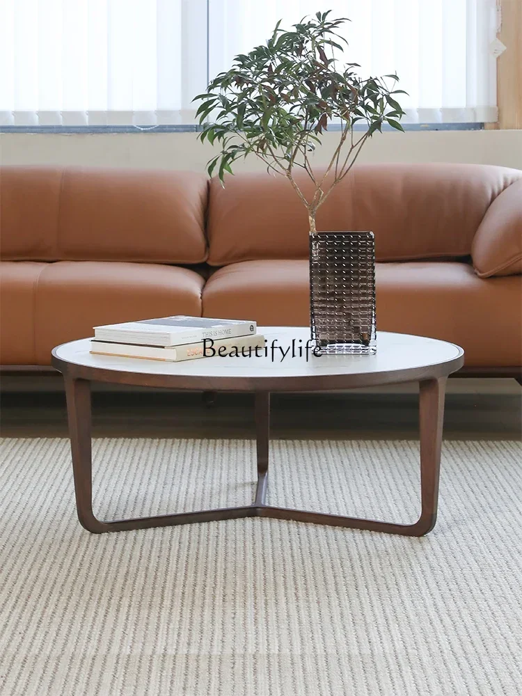 

x4 North American black walnut solid wood rock slab coffee table Nordic round tea table Italian light luxury household round tab