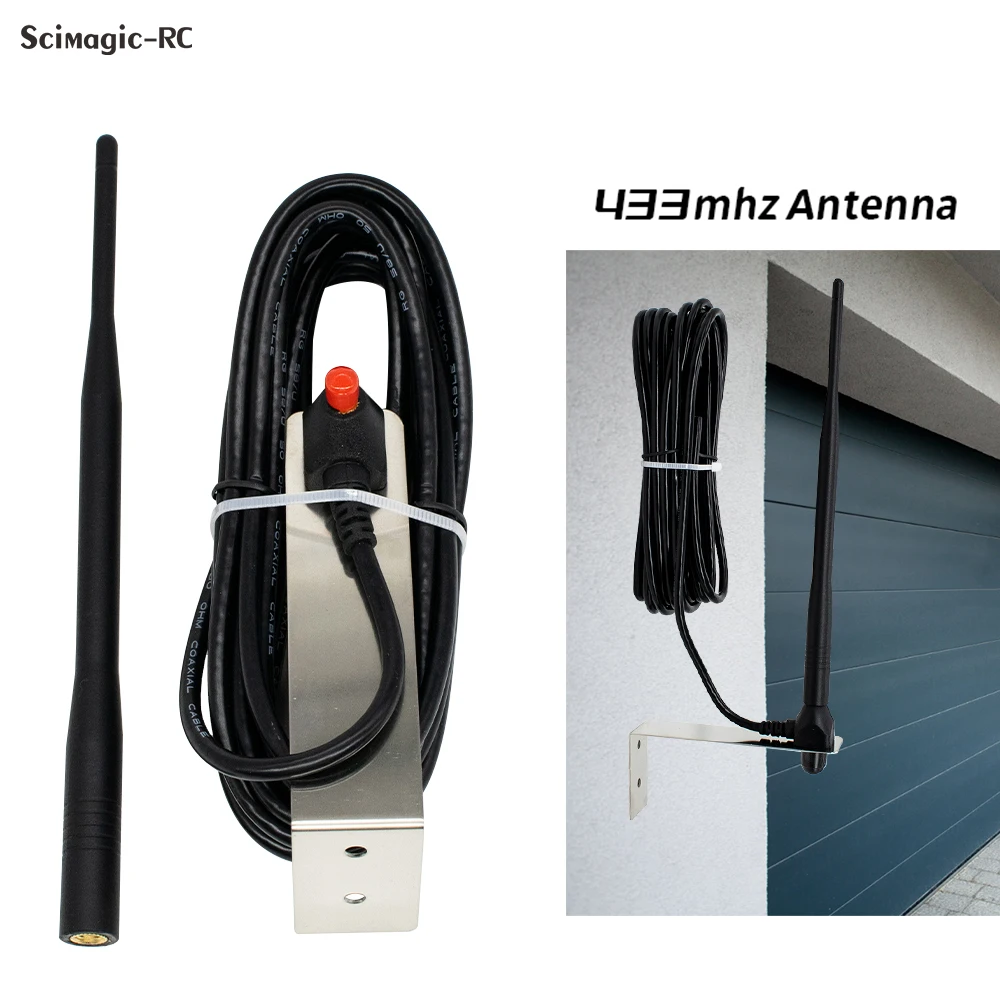 เสาอากาศยูนิเวอร์แซล 433MHz 3M สำหรับประตูโรงรถ เครื่องขยายสัญญาณวิทยุแบบรีพีทเตอร์ กันน้ำสำหรับภายนอกอาคาร 433.92MHz เสาอากาศควบคุมประตู