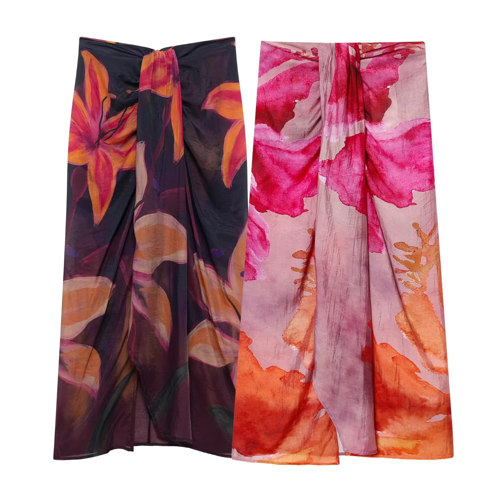 

Women Summer Autumn Fashion Printed Flowers Skirt Elegent Female Plants and flowers printed zipper Skirts