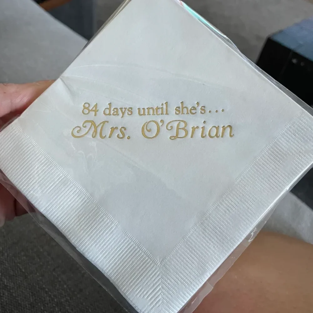 Personalized Napkins Bridal Shower Foil Imprinting Personalized Anniversary Party Beverage Luncheon Dinner Guest Towels 50Pcs