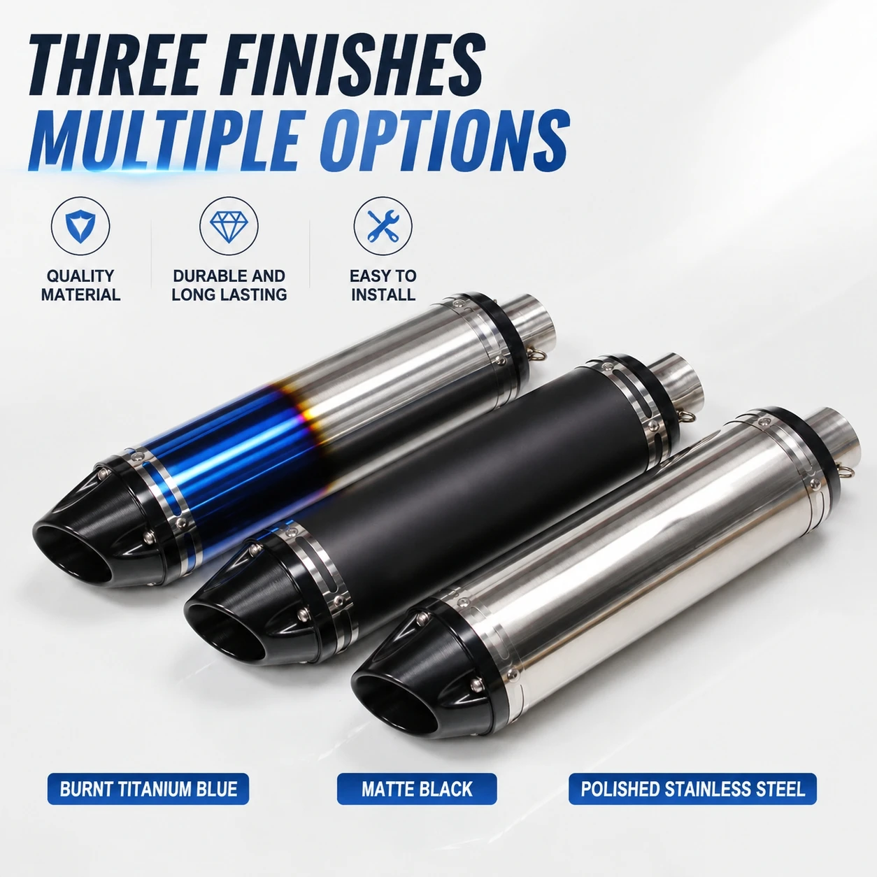 Motorcycle Slip‑on Exhaust Muffler CNC Round End For Z900 ZX4R CF450SR NK400 Straight‑Through With Full Mount Accessories
