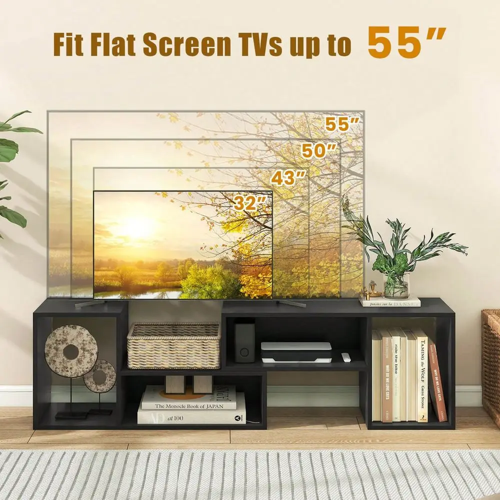 

2 PCS Adjustable TV Stands With Storage Cubes For TVs To 55 Inches Cabinets