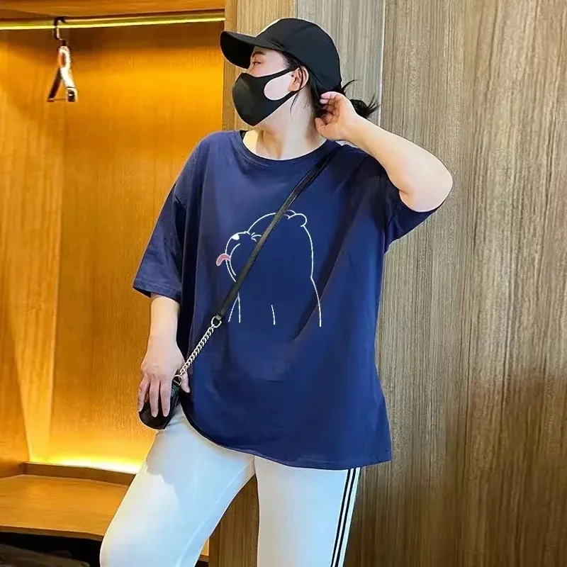

New Hot OverSize Big Plus Size 150kg Summer Women Shorts Mid-Length Long Loose Elastic Comfort T Shirt Lady Tops Female Clothes