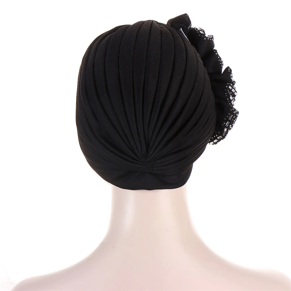 Chimy-Turban à fleurs pour femmes, chapeau indien, hijab musulman, casquettes, tête en diamants, bandana pour dames, casquette chimio, chapeau africain, mode 2024