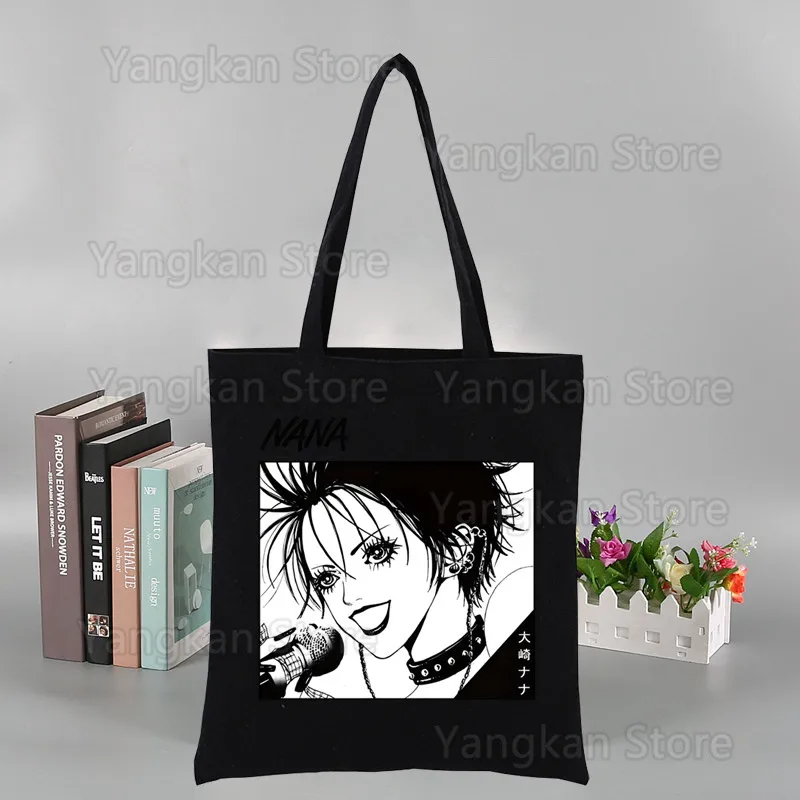 Anime Nana Osaki Manga Shopper Bag Canvas Tote Shoulder Bags Shopping Bag with Print Black Cloth Handbags