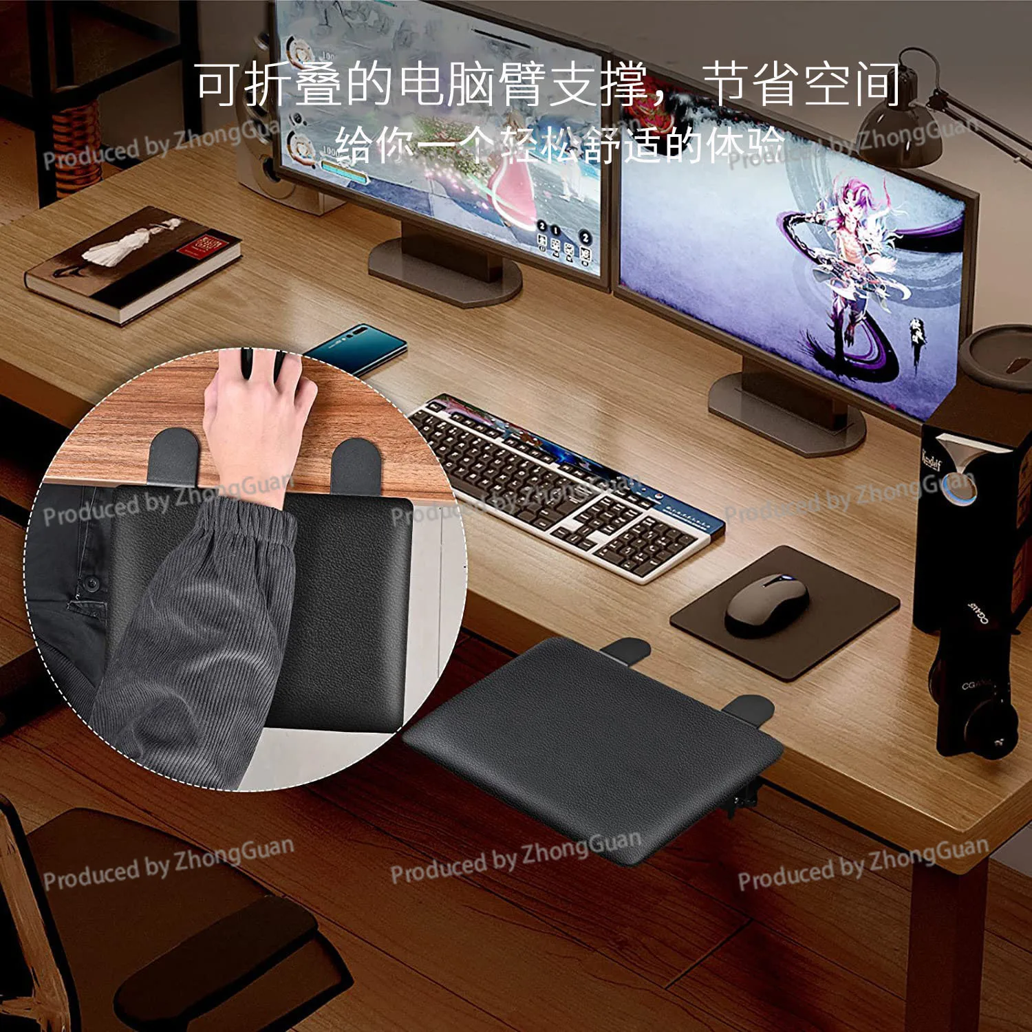 Extended Hand Rest Arm Support Wrist Rest Pad Office Desk Extension 180 Degree Rotating Foldable Punch-free