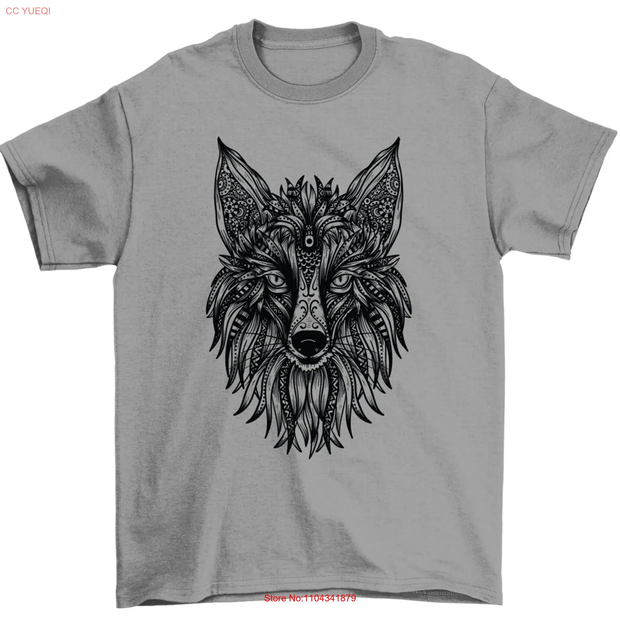 Beautiful Intricate Henna Wolf T-Shirt Ornate Wolf Face Tee Men Women