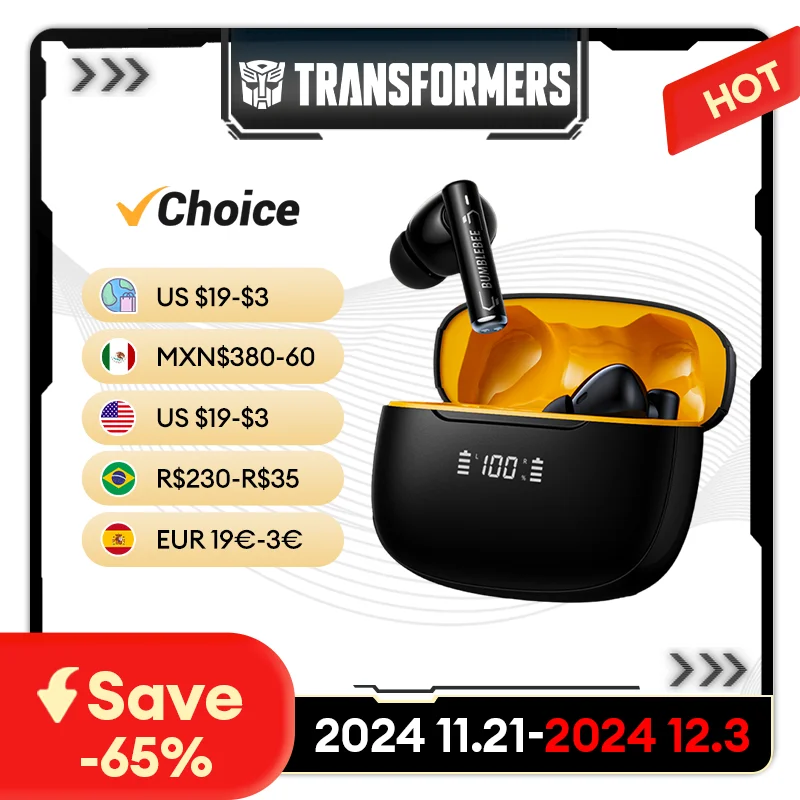 TRANSFORMERS TF-T27 ANC Active Noise Cancellation Earphones Bluetooth 5.4 Wireless Headphone Low Latency HiFi Sound Music Earbud