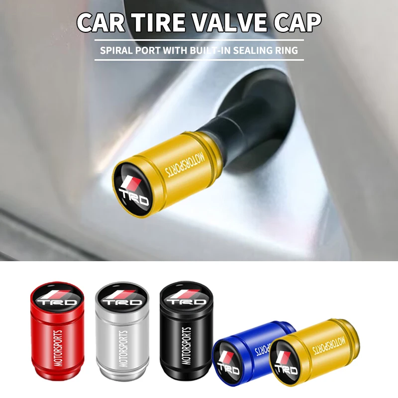 4PCS Metal Car Tire Valve Caps Decor Dust-proof Auto Sports Emblem for Toyota TRD Pegatina RAV4 Avensis Yaris Levin Reiz Crown