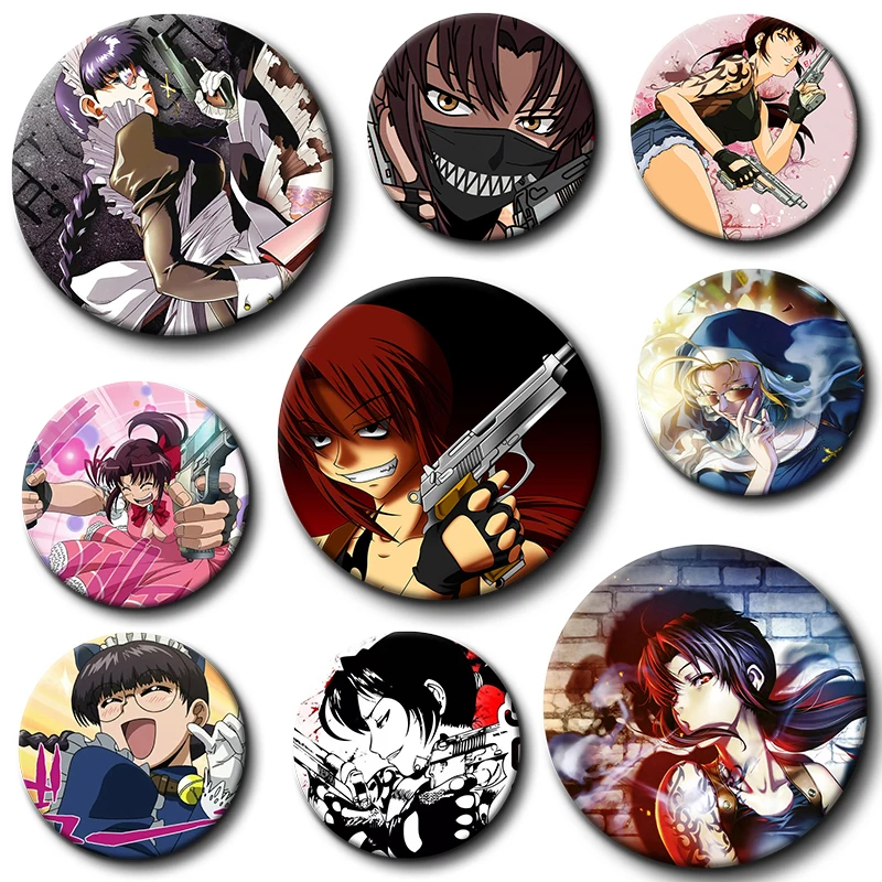 Classic Hot Anime Black Lagoon Badge metal Pins Button Brooch for Backpack clothing Decoration Accessories Jewelry Gifts 58mm