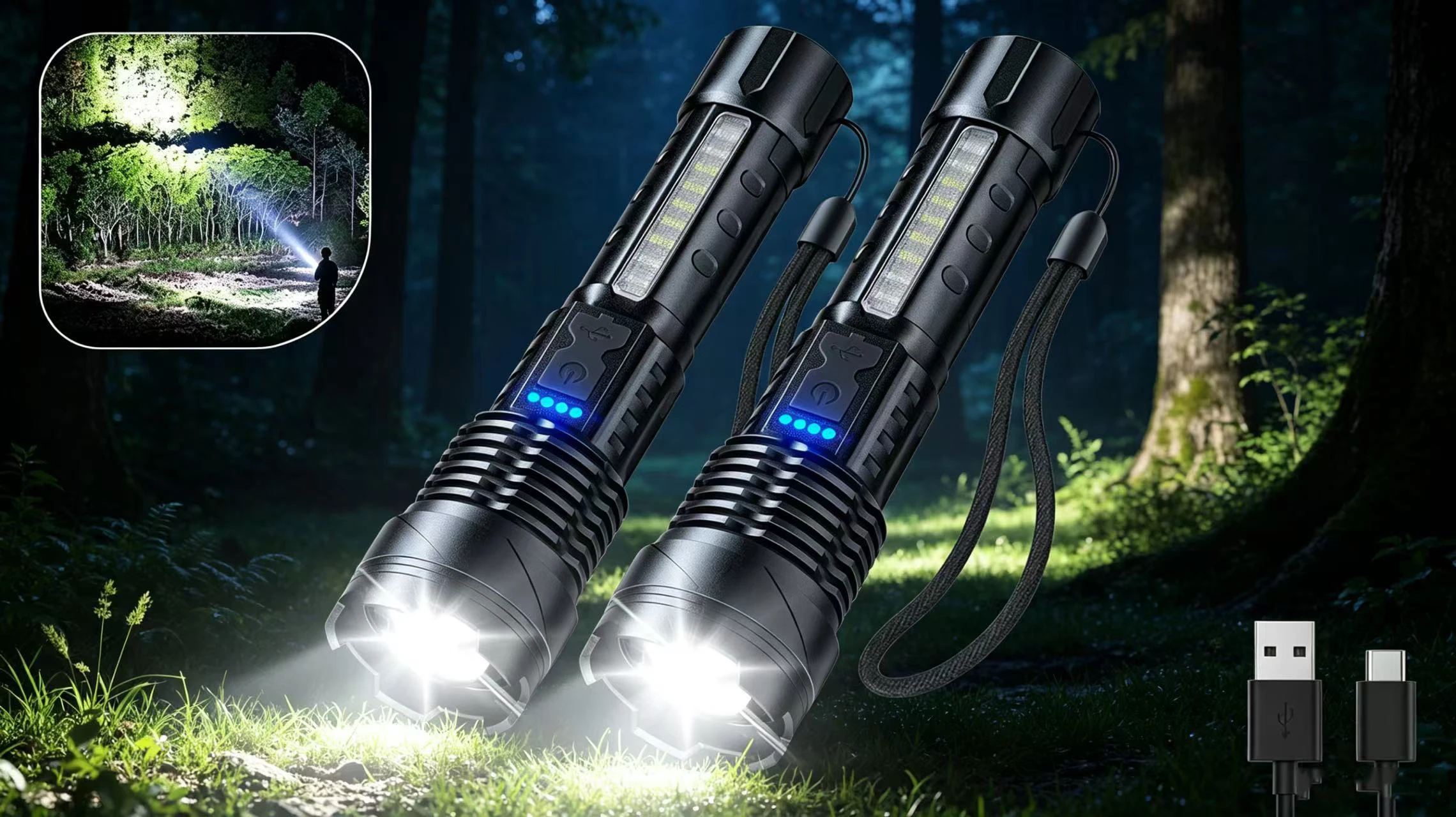 

Multifunctional outdoor high-intensity flashlight, aluminum alloy laser searchlight, car-mounted portable work light, LED warnin