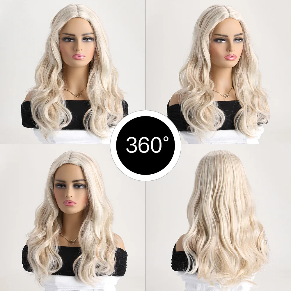 Synthetic Middle Part Fashion Ladies Medium Wavy Wig with Side Bangs Heat Resistant Fiber Natural Look Cosplay Party Daily