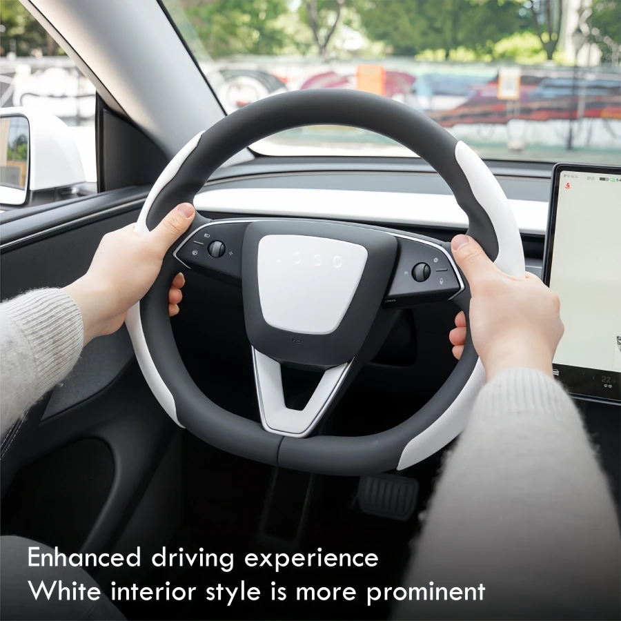 Für Tesla Model Y Juniper 2025 2026 Lenkradabdeckung Model 3 Highland Mattweißes Lenkrad-Zierleisten-Set Schutz-Zubehör – Detail 5