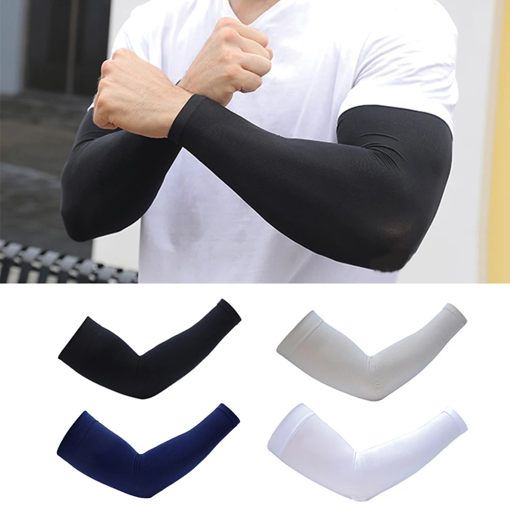 Mangas largas de seda de hielo para hombres y mujeres, cubierta de brazo antiquemaduras solares, Mangas de mano frescas, manga de ciclismo Anti-UV sin dedos, verano, nuevo