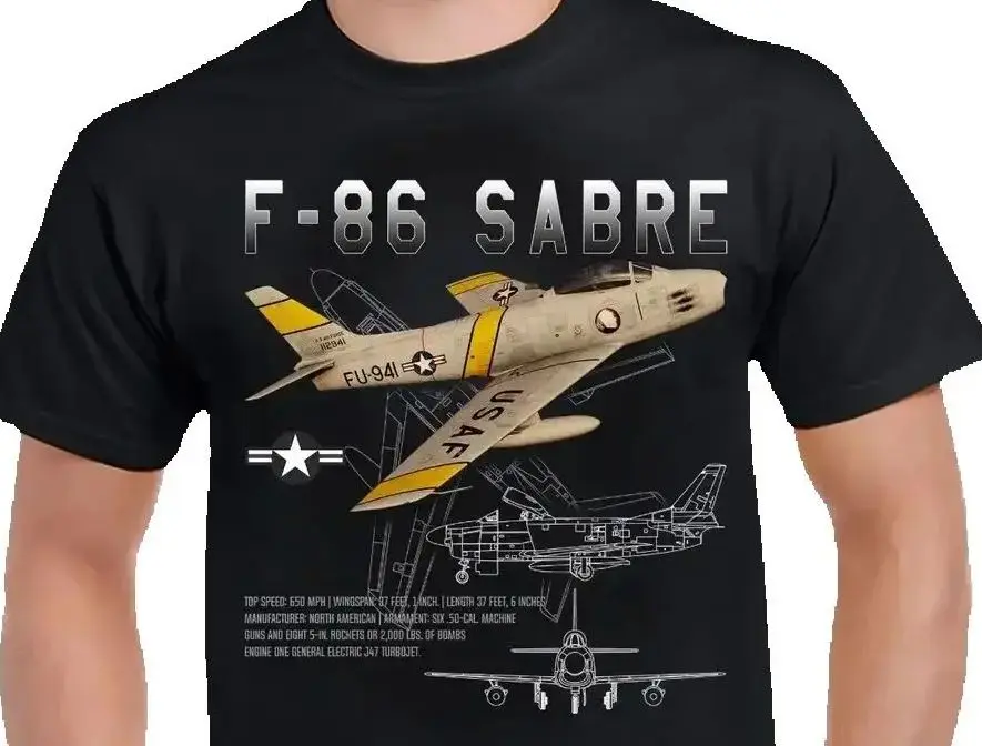 

Футболка для взрослых F-86 Sabre Jet Fighter со схемой самолета, 100% хлопок, с круглым вырезом, летняя повседневная мужская футболка с короткими рукавами, размер S-3XL