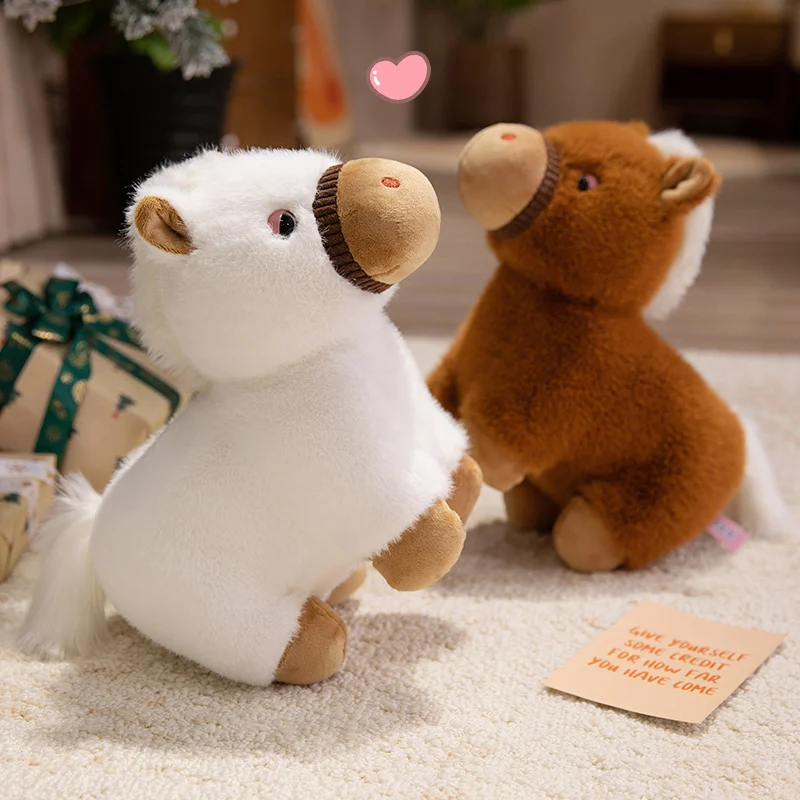 25 ~ 45 cm kleine pony knuffel paard kussen gevuld fuzzy bruin roze wit kawaii dier kussen woondecoratie cadeau