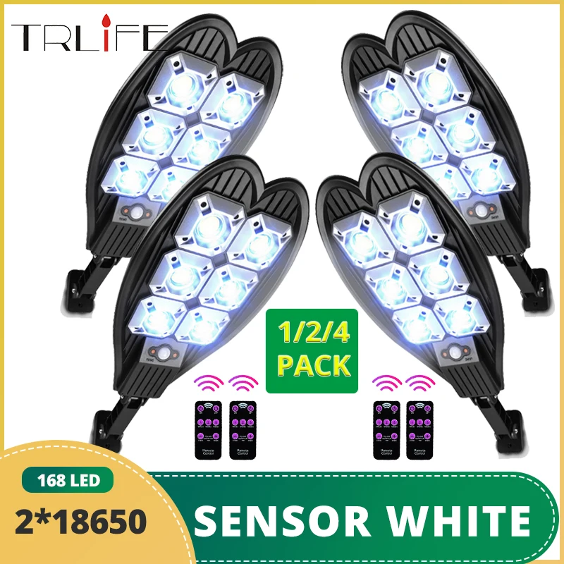 

10000W Solar Light 1/2/4PCS Outdoor Street Lights IP66 Waterproof Wall Lamps 168 Security Garden Lighting Remote Switch 2*18650