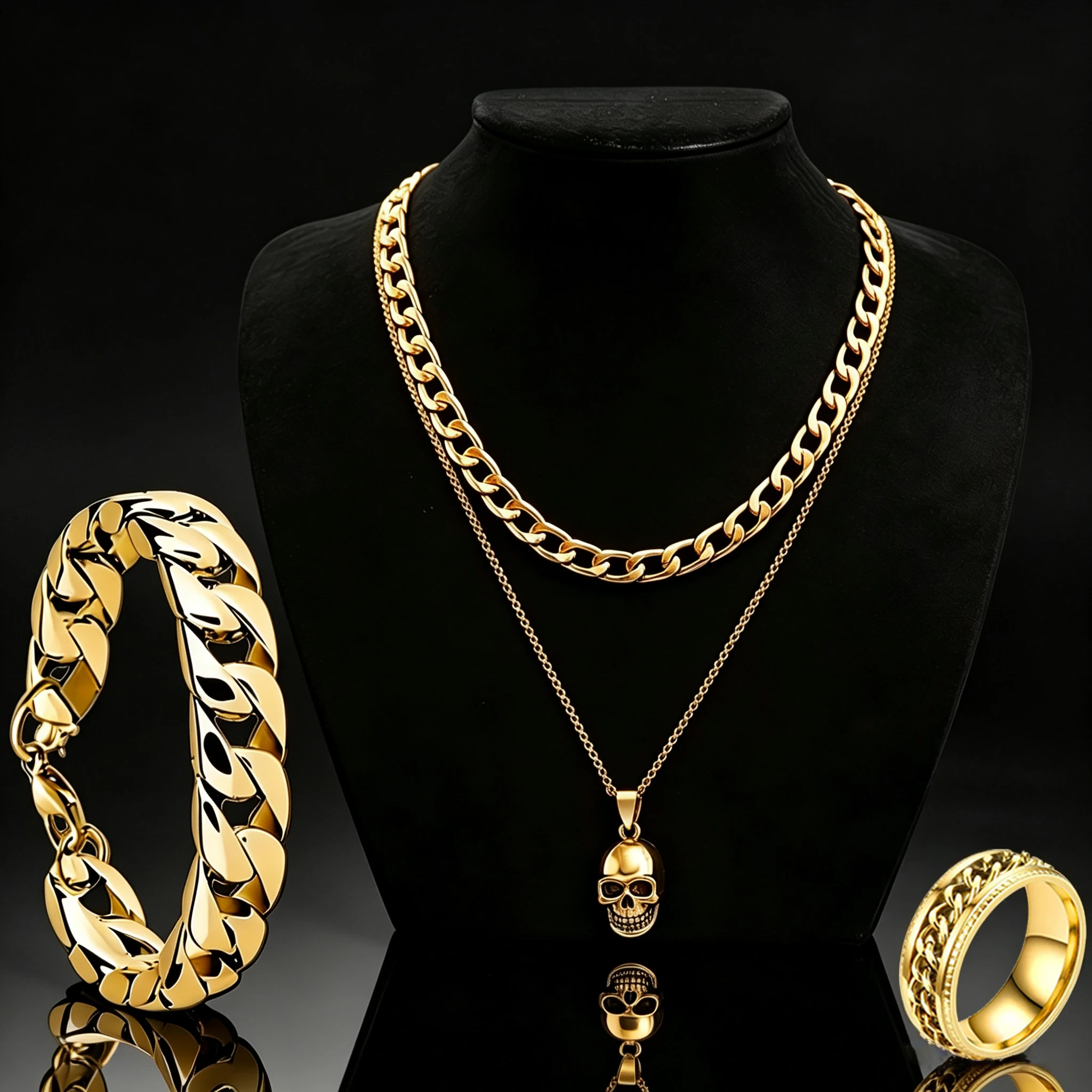 4 Buah Set Perhiasan Pria, Kal - Men Accessories Ring And Bracelet ulasan dan harga