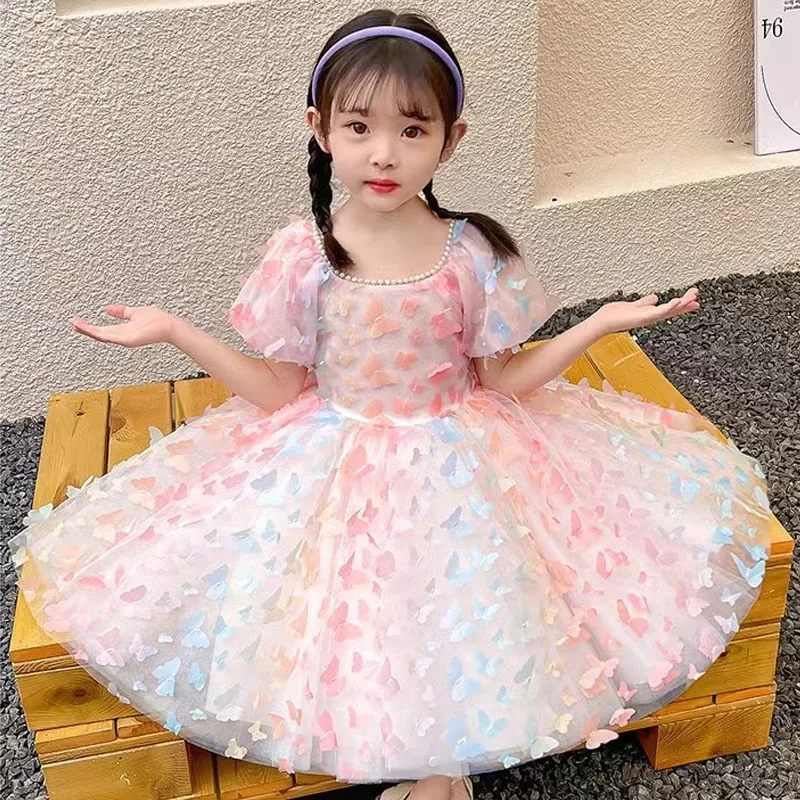 Party Dress for Girls New Fashion Wedding Birthday Prom Gown Tutu Dress Elegant Tulle Butterfly Princess Bow Dress Vestidos