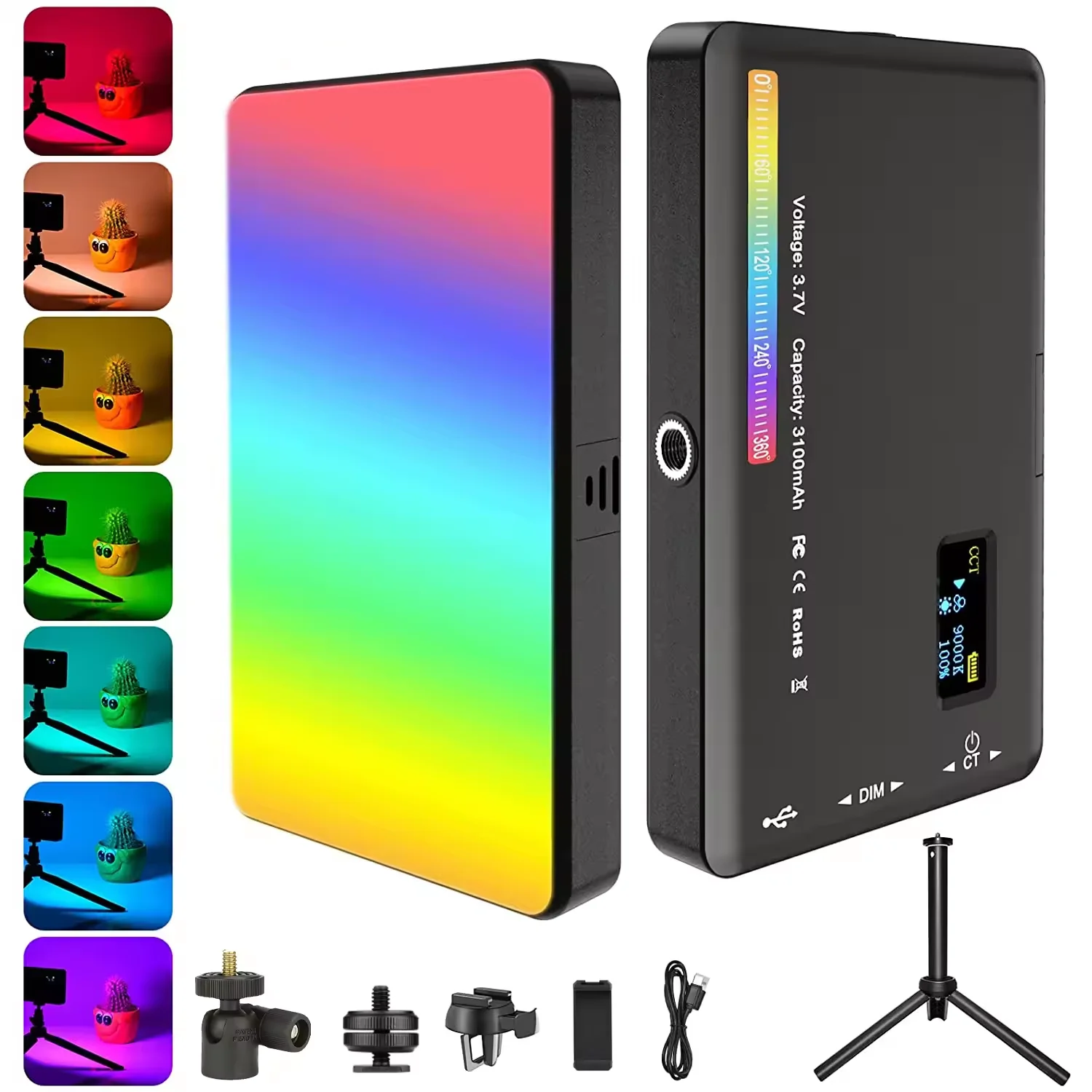 

LED RGB Camera Light Full Color Output Video Light Kit Dimmable 2500K-9000K Bi-Color Panel Light CRI 95+ Rechargeable 3300mAh
