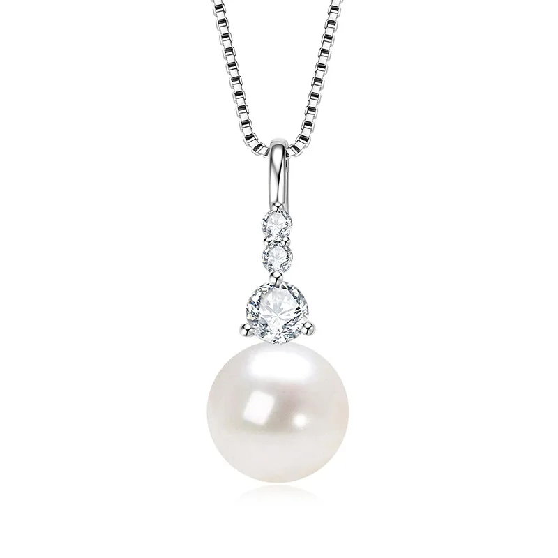 0.48CT D-Color Tassel Three-Prong Moissanite & Freshwater Pearl Pendant Necklace, Platinum Plated S925 Silver, Exquisite