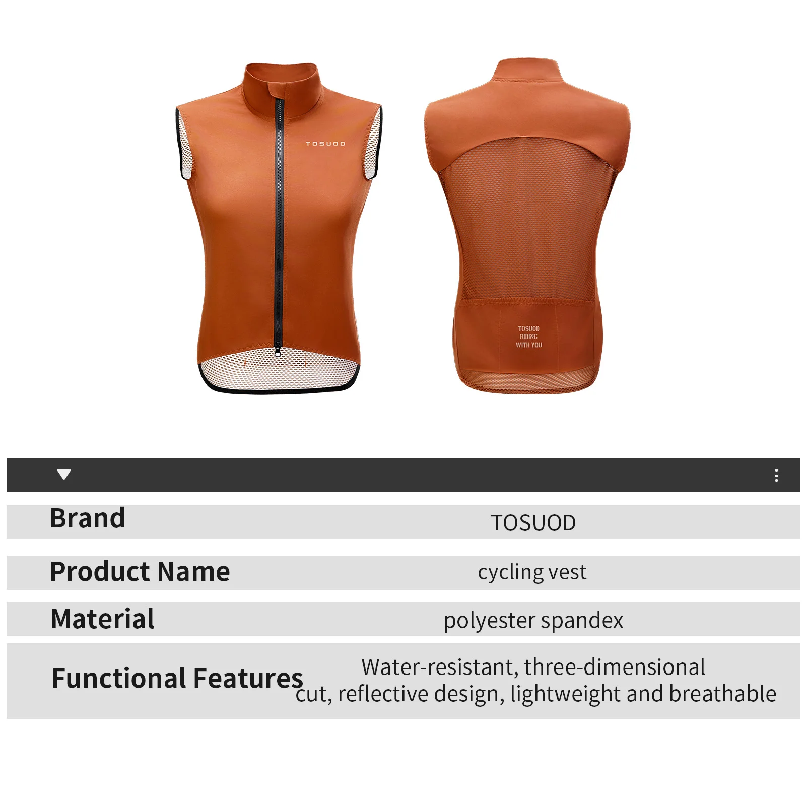 TOSUOD Damen Trikots Winddichte Leichte Ärmellose Fahrradjacke MTB Bike Uniform Fahrradtrikot Kleidung Weste – Detail 2