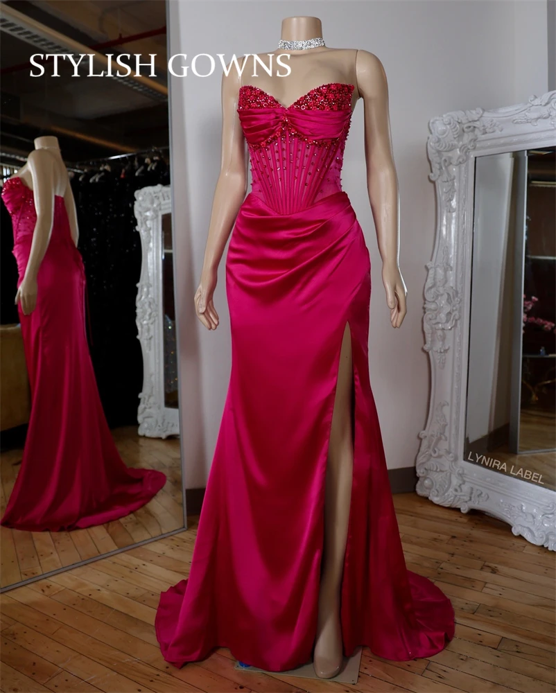 Sexy Pink Sweetheart Prom Dresses 2025 Bead Crystal Pearls Wedding Party Dresses Birthday Dress Banquet Gowns Robe Customized
