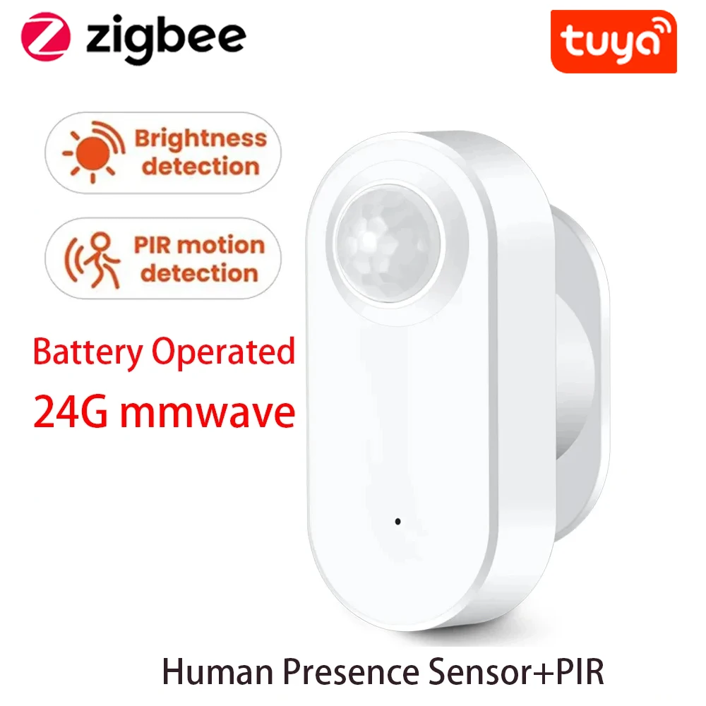 Tuya Zigbee Human Presence+ PIR Motion Detection Sensor Luminance Detector Battery Operated Support Zigbee2mqtt Home Assistant