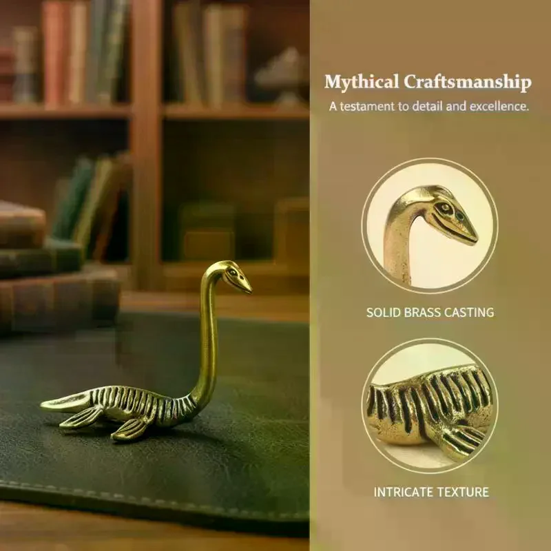 Brass Vintage Loch Ness Monster Mini Figurine Retro Metal Statue Desktop Home Decor Craft Collectible Gift Ornament